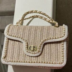 Elegant Cream Pearl-Embellished Women's Bag